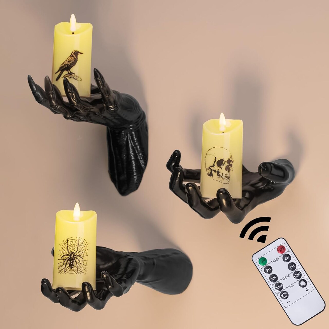 Halloween Decorations Indoor/Outdoor,3pcs Creepy Hands Wall Mountable with 3pcs Halloween led Lights and Remote Controlled,Halloween Wall Decor,Gothic Wall Decorations Indoor